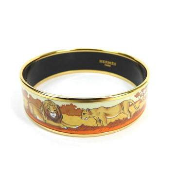 HERMES enamel bangle bracelet accessory lion pattern cloisonne plated GP gold orange ladies  accessories