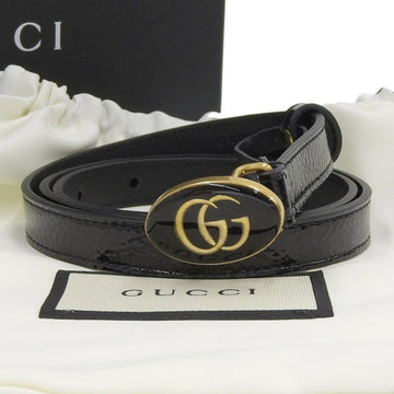 GUCCI GG Marmont Oval Lacquer Buckle Waist Belt Leather Black 80 524117 0P5AT 32 493949