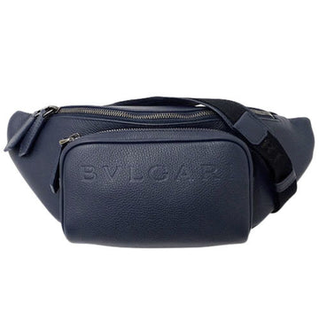 BVLGARI Men's Women's Waist Pouch Bag Body Leather Navy Blue