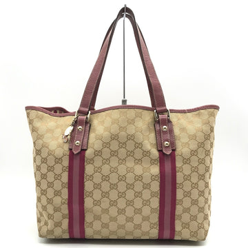 GUCCI Tote Bag Shoulder with Butterfly Charm Pink Beige GG Canvas Leather 139260 Women's