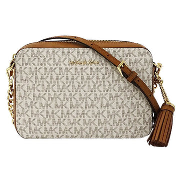 MICHAEL KORS bag Lady's shoulder MK signature JET SET camera medium vanilla white brown tassel