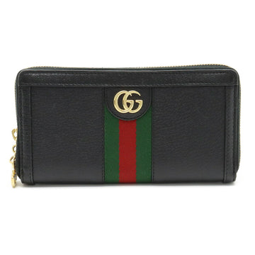 GUCCI Ophidia Zip Around Round Long Wallet Leather Black Green Red 523154