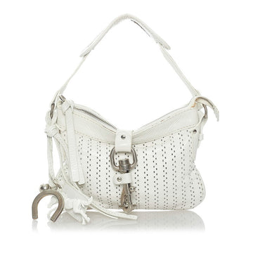 CHLOE  Punching Shoulder Bag White Leather Ladies