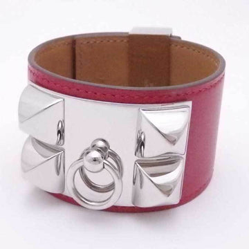 HERMES bracelet collie ed cyan leather/metal red x silver ladies