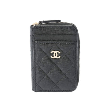 CHANEL Matelasse Black Women's Caviar Skin Coin Case