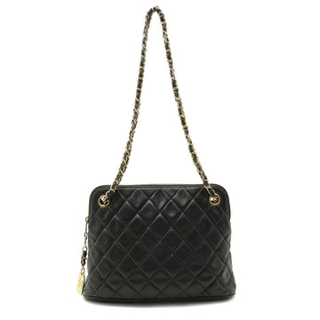 CHANEL matelasse shoulder bag chain tote leather black