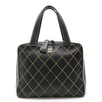 CHANEL Wild Stitch Coco Mark Tote Bag Handbag Leather Black A14693