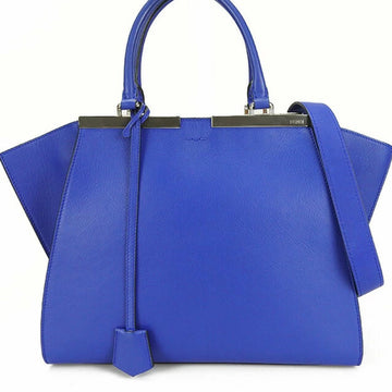 FENDI 8BH279 Troisajours Handbag Leather Blue Ladies Hand Bag leather Mirror sirver