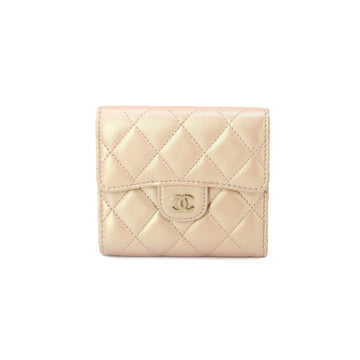 CHANEL Matelasse Classic Small Flap Wallet Trifold Leather Metallic Beige AP0231