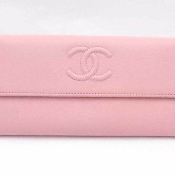 CHANEL long wallet here mark leather pink ladies