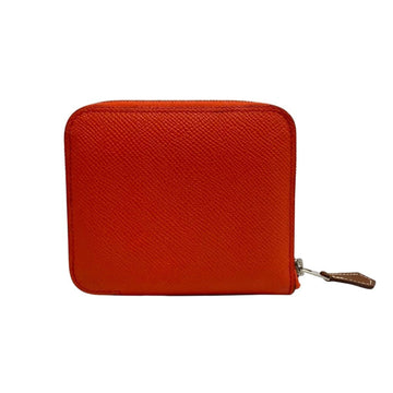 HERMESEngraved  Silk-in Azap Compact Vaux Epson Leather Round Zip Bifold Wallet Orange