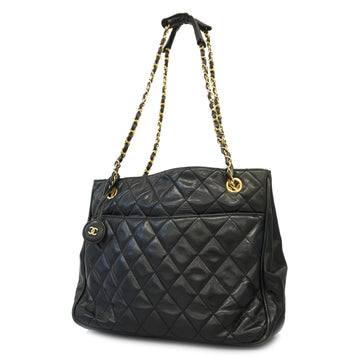 Chanel shoulder bag matelasse chain shoulder lambskin black gold metal