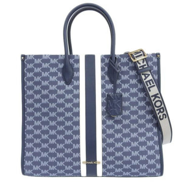 MICHAEL KORS Cotton Leather Mirella Striped Tote Bag 35T2G7ZT3J Blue Ladies