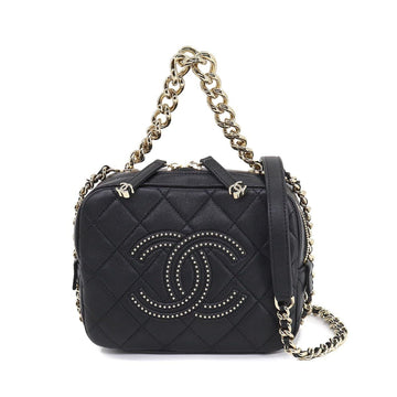 CHANEL matelasse 2way chain hand shoulder bag leather black studs gold metal fittings Matelasse Bag