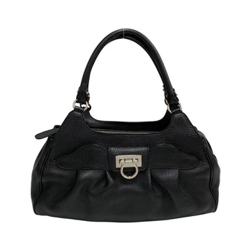 SALVATORE FERRAGAMO Gancini Hardware Leather Genuine Handbag Mini Boston Bag Black