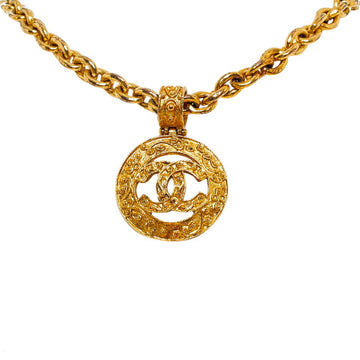 CHANEL coco mark round necklace gold plated ladies