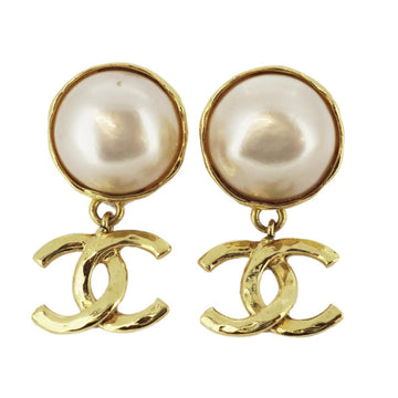 CHANEL Earrings Vintage Coco Mark Fake Pearl GP Plated Gold 93A Women's