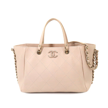 CHANEL Matelasse Shopping 2way Hand Chain Shoulder Bag Leather Beige AS0356