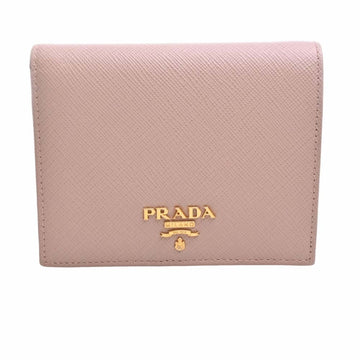 PRADA Saffiano Bifold Compact Wallet Pink Beige Ladies