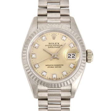 ROLEX Datejust 69179G K18WG Gold 10P Diamond Index N Number Ladies Watch Automatic Winding Silver Dial