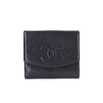 Chanel here mark W hook folio wallet caviar skin leather black A13496 gold metal fittings vintage Compact Wallet