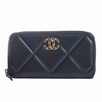 Chanel lambskin CHANEL19 here mark round long wallet black