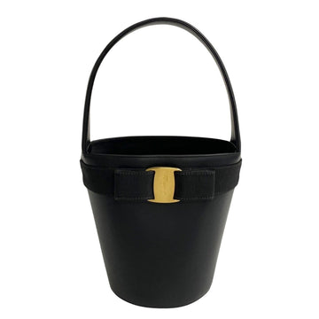 SALVATORE FERRAGAMO Vara Ribbon Hardware Leather Genuine Handbag Mini Tote Bag Black 17427
