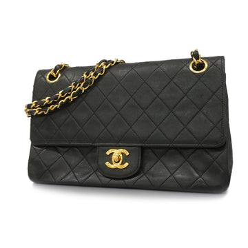 Chanel Shoulder Bag Matelasse W Flap W Chain Lambskin Black Gold Metal