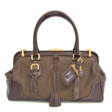 Prada BN1175 Women's Leather,Jacquard Handbag Dark Brown,Khaki