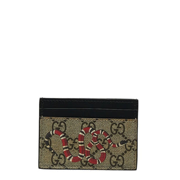 GUCCI GG Supreme King Snake Card Case Pass 451277 Beige Multicolor PVC Leather Women's