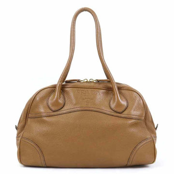 PRADA handbag logo leather brown gold unisex