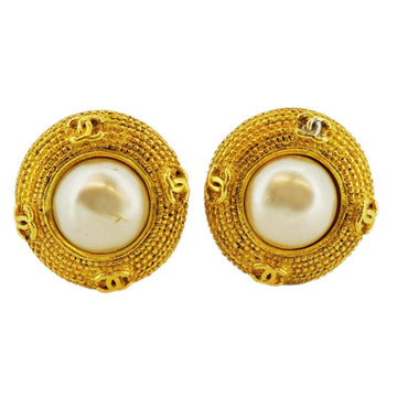 CHANEL Earrings Coco Mark Fake Pearl GP Plated Gold Women's