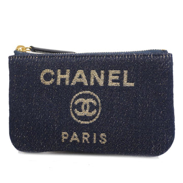 CHANEL Pouch Deauville Tweed Navy Gold Hardware Women's