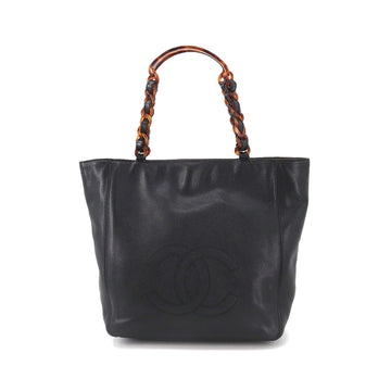 Chanel plastic chain tote bag caviar skin leather black coco mark vintage Plastic Chain Tote Bag