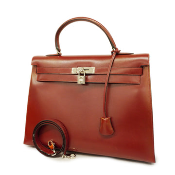 HERMESAuth  Kelly 35 C Stamp Box Calf Leather Handbag,Shoulder Bag