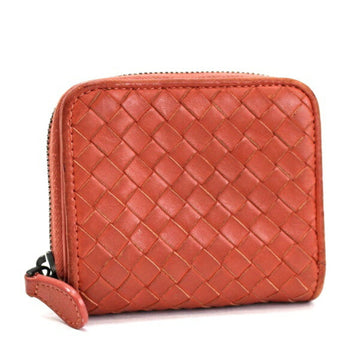 BOTTEGA VENETA Intrecciato Bifold Wallet Round Coin Purse Salmon Pink Leather  Women's Nifold