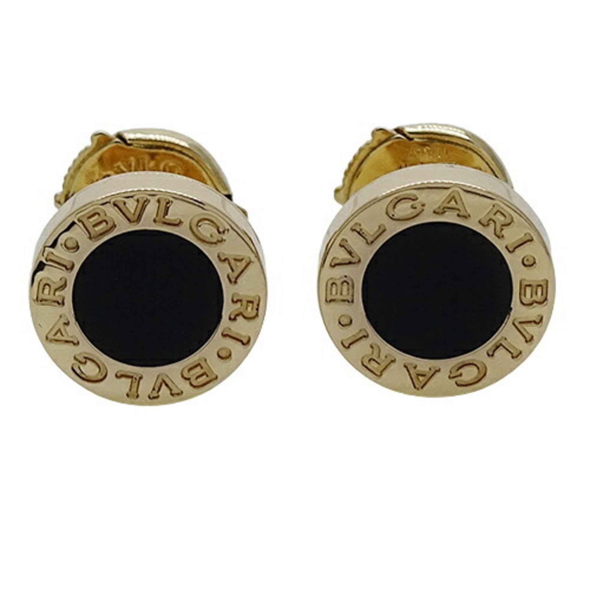 Bulgari BVLGARI Earrings Women s Men s Onyx 750YG Yellow Gold Polished