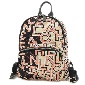 CHANEL Logo Design Neon Backpack Rucksack Nylon Black/Ivory