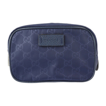 GUCCI Pouch 510341 GG Nylon Leather Navy Silver Metal Fittings Makeup Multi Case Accessory