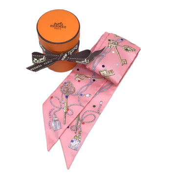 HERMES Twilly LES CLES A POIS Les Cles Pois Scarf Pink Rose Multicolor Key Rope Dot Polka Silk Bag Accessory Collar Women's Men's Unisex