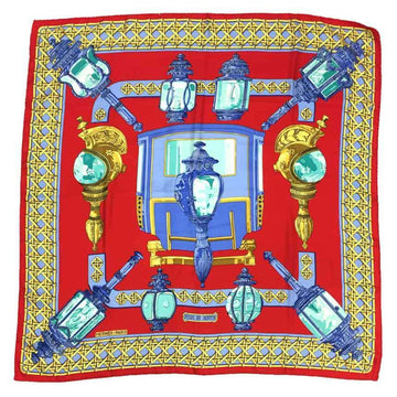 HERMES Scarf Muffler Carre 90 FEUX DE ROUTE Carriage Lantern Red 100% Silk