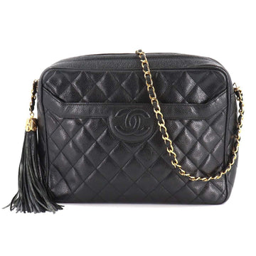 Chanel matelasse chain shoulder bag fringe caviar skin black vintage