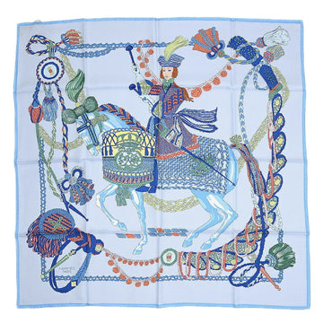 HERMES Carre 90 Scarf Timpanist LE TIMBALIER Blue Ciel/Vert/Jaune Pale