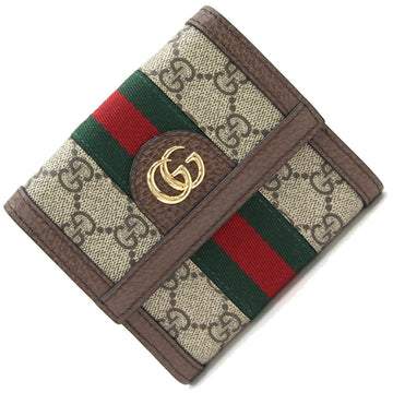 GUCCI Folio Wallet Ophidia GG Supreme 523173 Beige Dark Brown PVC Coated Canvas Leather French Flap Double Sherry Line