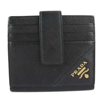 PRADA folio wallet 2MC063 leather NERO black gold metal fittings bill compartment card case logo