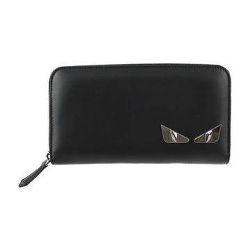 FENDI Monster Bugs Eye Long Wallet 7M0210 Leather Black Silver Hardware Round Zipper