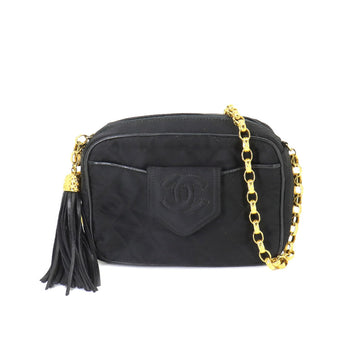 CHANEL Matelasse Bijou Chain Shoulder Bag Fringe Satin Leather Black Gold Hardware Vintage