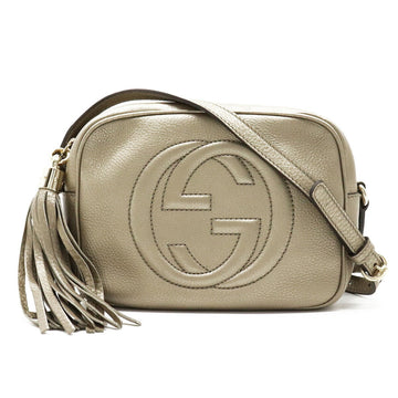 Gucci Soho Small Disco Tassel Fringe Shoulder Bag Pochette Leather Metallic Gold 308364