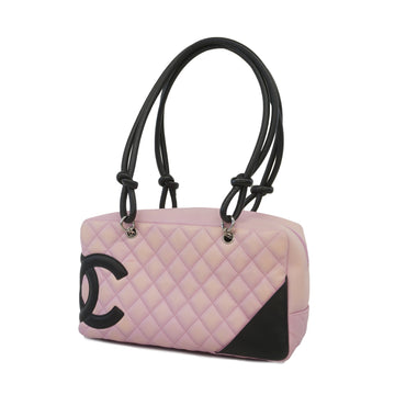 Chanel shoulder bag cambon line leather pink/black silver metal