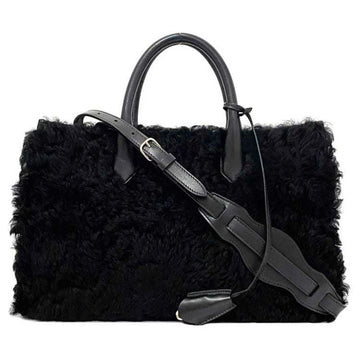 BALENCIAGA bag black gold 347235 leather fur mouton  handbag shoulder tote